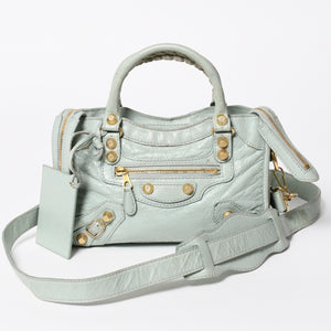 BALENCIAGA バレンシアガ 2WAY ハンドバッグ ショルダーバッグ ジャイアント ミニ シティ ライムグリーン ゴールド金具 309544 美品 中古 4a006917