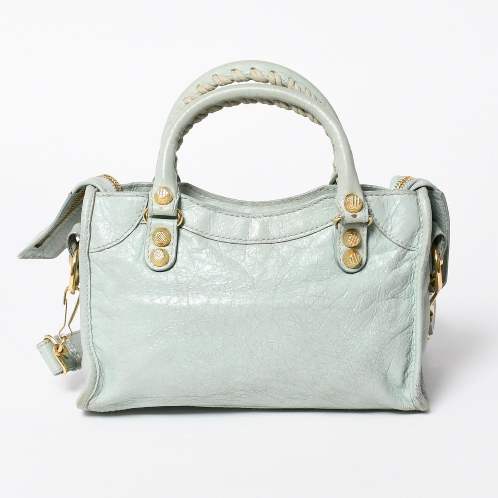 BALENCIAGA バレンシアガ 2WAY ハンドバッグ ショルダーバッグ ジャイアント ミニ シティ ライムグリーン ゴールド金具 309544 美品 中古 4a006917