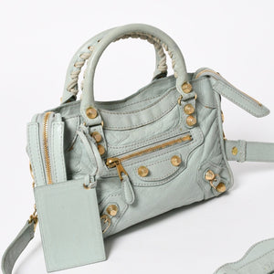 BALENCIAGA バレンシアガ 2WAY ハンドバッグ ショルダーバッグ ジャイアント ミニ シティ ライムグリーン ゴールド金具 309544 美品 中古 4a006917