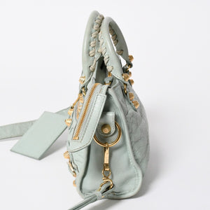 BALENCIAGA バレンシアガ 2WAY ハンドバッグ ショルダーバッグ ジャイアント ミニ シティ ライムグリーン ゴールド金具 309544 美品 中古 4a006917