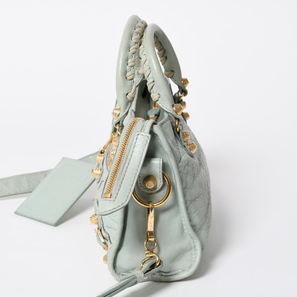 BALENCIAGA バレンシアガ 2WAY ハンドバッグ ショルダーバッグ ジャイアント ミニ シティ ライムグリーン ゴールド金具 309544 美品 中古 4a006917
