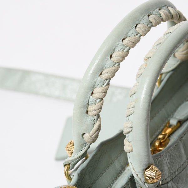 BALENCIAGA バレンシアガ 2WAY ハンドバッグ ショルダーバッグ ジャイアント ミニ シティ ライムグリーン ゴールド金具 309544 美品 中古 4a006917