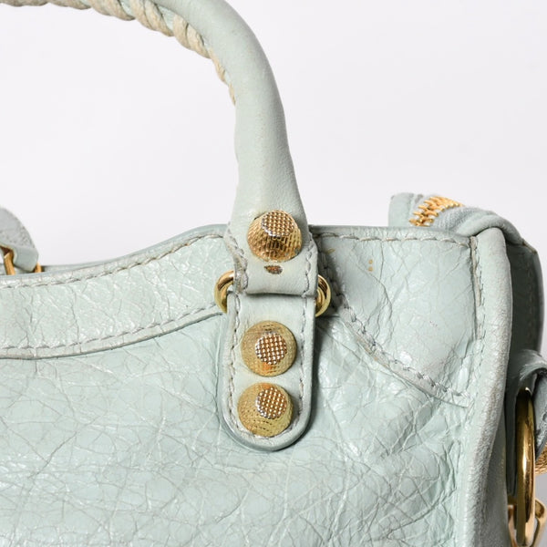BALENCIAGA バレンシアガ 2WAY ハンドバッグ ショルダーバッグ ジャイアント ミニ シティ ライムグリーン ゴールド金具 309544 美品 中古 4a006917