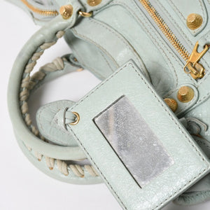 BALENCIAGA バレンシアガ 2WAY ハンドバッグ ショルダーバッグ ジャイアント ミニ シティ ライムグリーン ゴールド金具 309544 美品 中古 4a006917