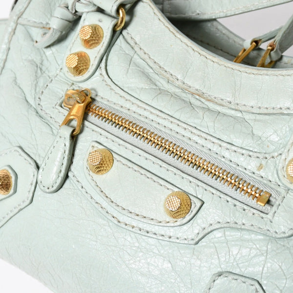 BALENCIAGA バレンシアガ 2WAY ハンドバッグ ショルダーバッグ ジャイアント ミニ シティ ライムグリーン ゴールド金具 309544 美品 中古 4a006917