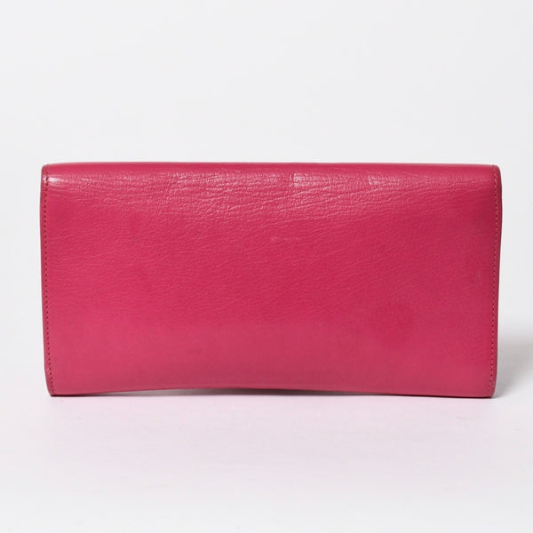 極美品 YVES SAINT LAURENT イヴサンローラン ベル ド ジュール クラッチバッグ フューシャピンク シルバー金具 中古 4a006923