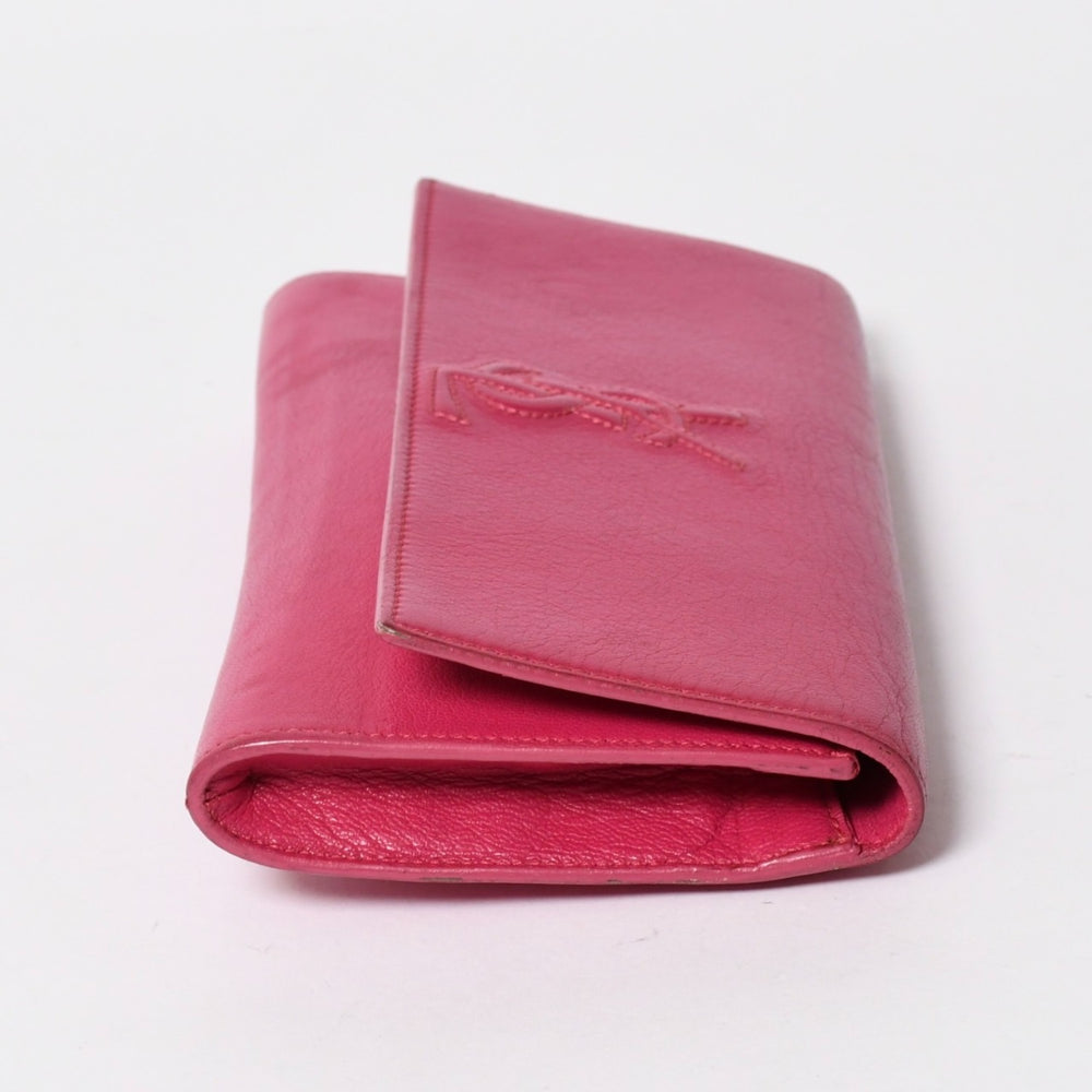 極美品 YVES SAINT LAURENT イヴサンローラン ベル ド ジュール クラッチバッグ フューシャピンク シルバー金具 中古 4a006923