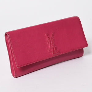 極美品 YVES SAINT LAURENT イヴサンローラン ベル ド ジュール クラッチバッグ フューシャピンク シルバー金具 中古 4a006923