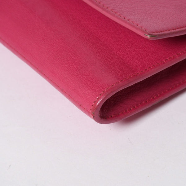 極美品 YVES SAINT LAURENT イヴサンローラン ベル ド ジュール クラッチバッグ フューシャピンク シルバー金具 中古 4a006923