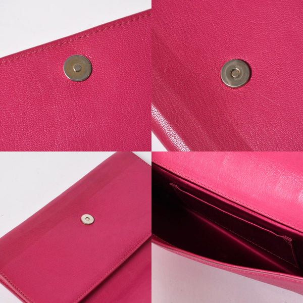 極美品 YVES SAINT LAURENT イヴサンローラン ベル ド ジュール クラッチバッグ フューシャピンク シルバー金具 中古 4a006923