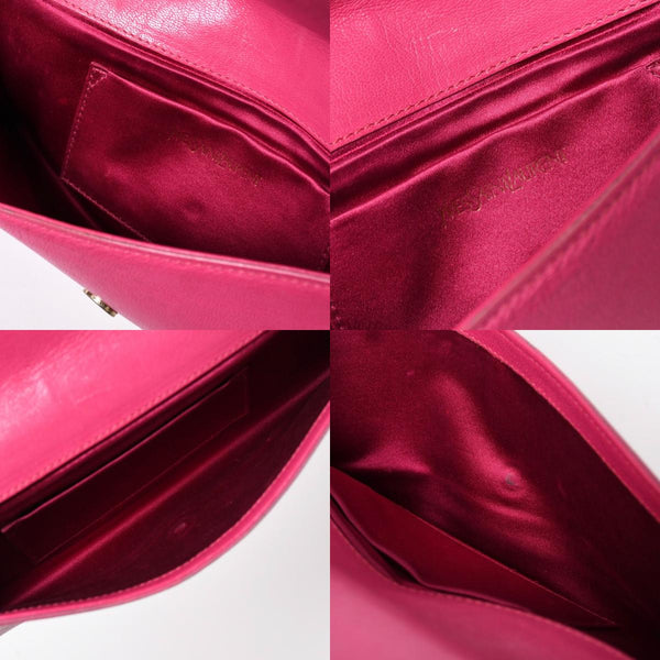 極美品 YVES SAINT LAURENT イヴサンローラン ベル ド ジュール クラッチバッグ フューシャピンク シルバー金具 中古 4a006923