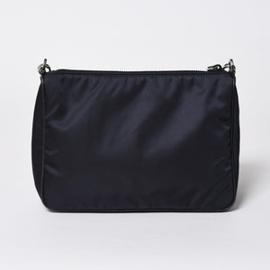 極美品 PRADA プラダ ショルダーバッグ トライアングルロゴ ナイロン レザー ネイビー シルバー金具 中古 4a006942