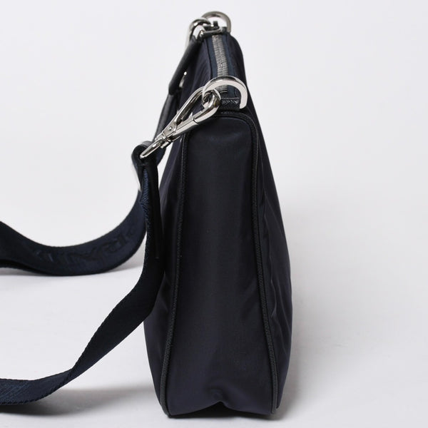極美品 PRADA プラダ ショルダーバッグ トライアングルロゴ ナイロン レザー ネイビー シルバー金具 中古 4a006942