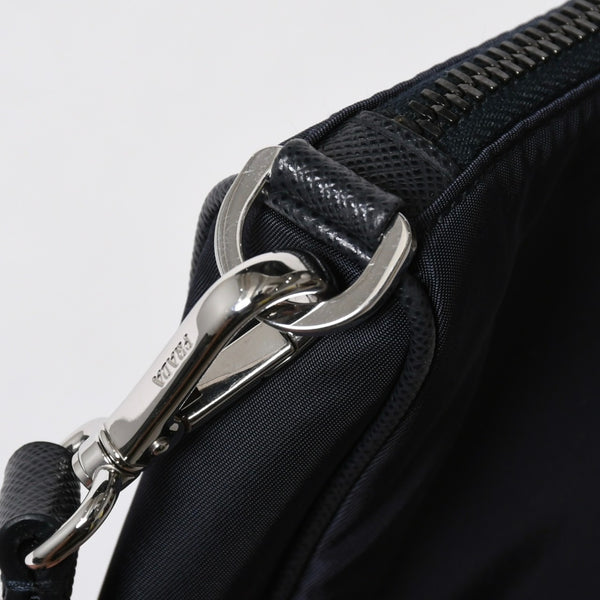 極美品 PRADA プラダ ショルダーバッグ トライアングルロゴ ナイロン レザー ネイビー シルバー金具 中古 4a006942