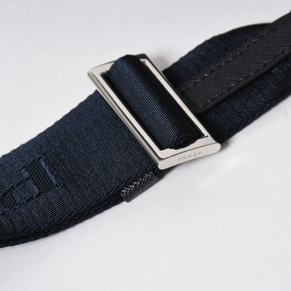 極美品 PRADA プラダ ショルダーバッグ トライアングルロゴ ナイロン レザー ネイビー シルバー金具 中古 4a006942