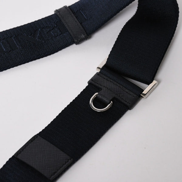 極美品 PRADA プラダ ショルダーバッグ トライアングルロゴ ナイロン レザー ネイビー シルバー金具 中古 4a006942