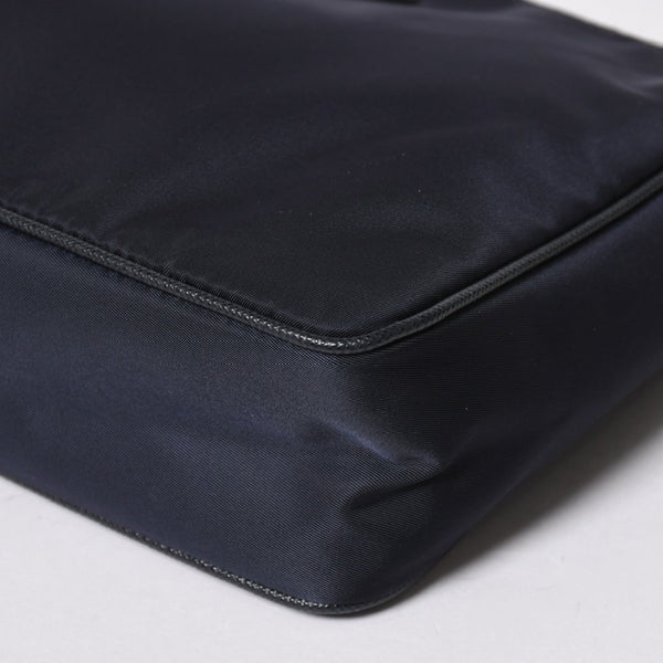 極美品 PRADA プラダ ショルダーバッグ トライアングルロゴ ナイロン レザー ネイビー シルバー金具 中古 4a006942