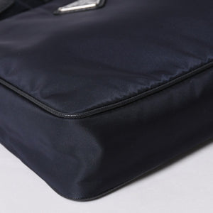 極美品 PRADA プラダ ショルダーバッグ トライアングルロゴ ナイロン レザー ネイビー シルバー金具 中古 4a006942