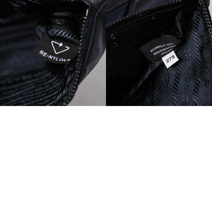極美品 PRADA プラダ ショルダーバッグ トライアングルロゴ ナイロン レザー ネイビー シルバー金具 中古 4a006942