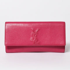 極美品 YVES SAINT LAURENT イヴサンローラン ベル ド ジュール クラッチバッグ フューシャピンク シルバー金具 中古 4a006923