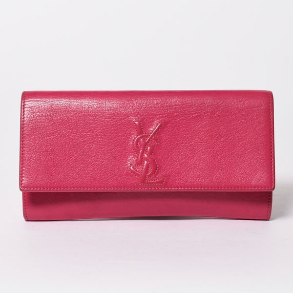 極美品 YVES SAINT LAURENT イヴサンローラン ベル ド ジュール クラッチバッグ フューシャピンク シルバー金具 中古 4a006923