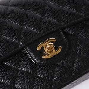 極美品 CHANEL シャネル マトラッセ23 Wフラップ Wチェーンショルダーバッグ 28番台 ココマーク キャビアスキン ブラック 中古 4a007112