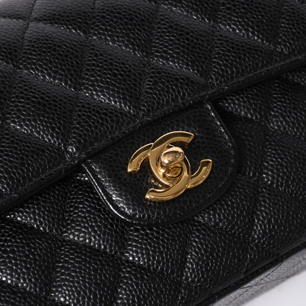 極美品 CHANEL シャネル マトラッセ23 Wフラップ Wチェーンショルダーバッグ 28番台 ココマーク キャビアスキン ブラック 中古 4a007112