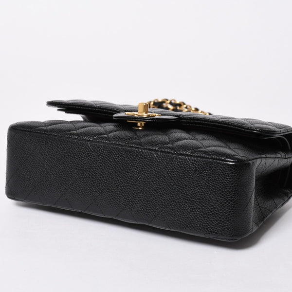 極美品 CHANEL シャネル マトラッセ23 Wフラップ Wチェーンショルダーバッグ 28番台 ココマーク キャビアスキン ブラック 中古 4a007112