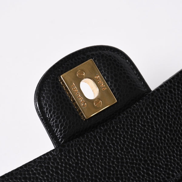 極美品 CHANEL シャネル マトラッセ23 Wフラップ Wチェーンショルダーバッグ 28番台 ココマーク キャビアスキン ブラック 中古 4a007112