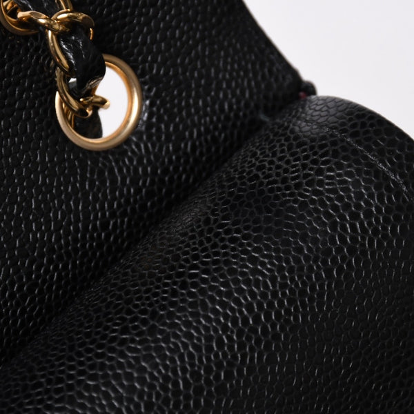 極美品 CHANEL シャネル マトラッセ23 Wフラップ Wチェーンショルダーバッグ 28番台 ココマーク キャビアスキン ブラック 中古 4a007112