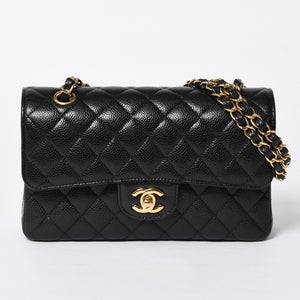 極美品 CHANEL シャネル マトラッセ23 Wフラップ Wチェーンショルダーバッグ 28番台 ココマーク キャビアスキン ブラック 中古 4a007112