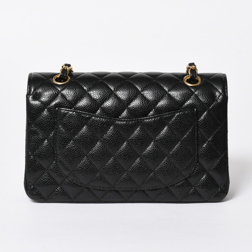 極美品 CHANEL シャネル マトラッセ23 Wフラップ Wチェーンショルダーバッグ 28番台 ココマーク キャビアスキン ブラック 中古 4a007112