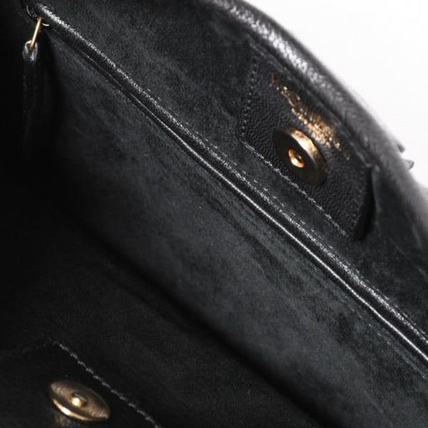極美品 YVES SAINT LAURENT イヴサンローラン サントロぺ レザーバッグ ハンドバッグ 122245 ブラック シルバー金具 中古 4a006504