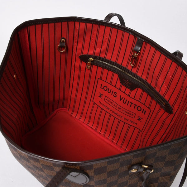 極美品 LOUIS VUITTON ルイヴィトン ダミエ ネヴァーフルMM トートバッグ N51105 PVC レザー ブラウン ゴールド金具 中古 4a006933