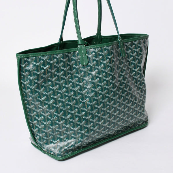 新品同様 GOYARD ゴヤール リバーシブル トートバッグ アンジュPM PVCコーティングキャンバス レザー グリーン 中古 4a007188