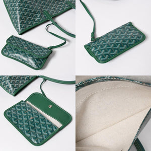 新品同様 GOYARD ゴヤール リバーシブル トートバッグ アンジュPM PVCコーティングキャンバス レザー グリーン 中古 4a007188