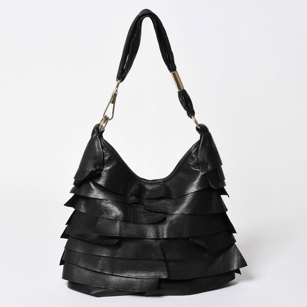 極美品 YVES SAINT LAURENT イヴサンローラン サントロぺ レザーバッグ ハンドバッグ 122245 ブラック シルバー金具 中古 4a006504