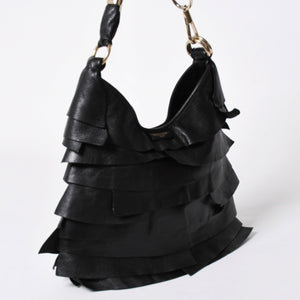 極美品 YVES SAINT LAURENT イヴサンローラン サントロぺ レザーバッグ ハンドバッグ 122245 ブラック シルバー金具 中古 4a006504