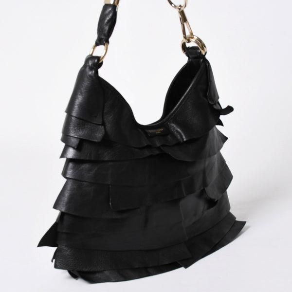 極美品 YVES SAINT LAURENT イヴサンローラン サントロぺ レザーバッグ ハンドバッグ 122245 ブラック シルバー金具 中古 4a006504