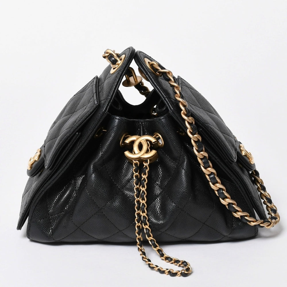 新品同様 CHANEL シャネル CHANEL 25 ミディアム チェーンワンショルダーバッグ AS5311 ココマーク キャビアスキン ブラック 中古 4a006936
