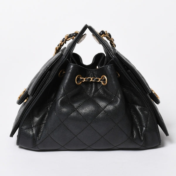 新品同様 CHANEL シャネル CHANEL 25 ミディアム チェーンワンショルダーバッグ AS5311 ココマーク キャビアスキン ブラック 中古 4a006936