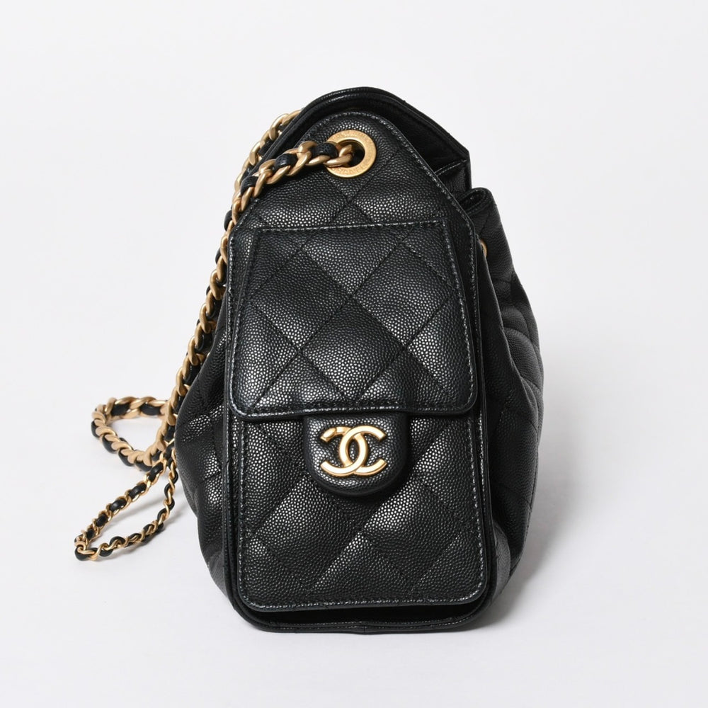 Like new CHANEL CHANEL 25 medium chain one shoulder bag AS5311 Coco mark caviar skin black used 4a006936
