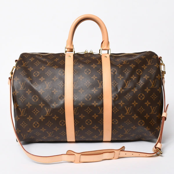 新品同様 LOUIS VUITTON ルイヴィトン モノグラム キーポル45 ボストンバッグ M41428 モノグラムキャンバス ヌメ革 ブラウン ゴールド金具 中古 4a006938
