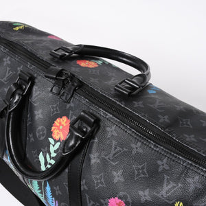 極美品 LOUIS VUITTON ルイヴィトン キーポル バンドリエール50 ボストンバッグ M45062 モノグラム エクリプス フローラル ブラック 中古 4a006945