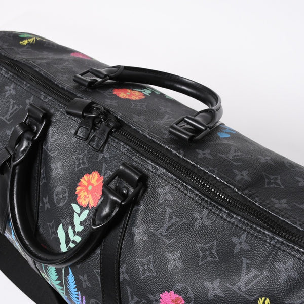 極美品 LOUIS VUITTON ルイヴィトン キーポル バンドリエール50 ボストンバッグ M45062 モノグラム エクリプス フローラル ブラック 中古 4a006945