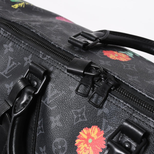極美品 LOUIS VUITTON ルイヴィトン キーポル バンドリエール50 ボストンバッグ M45062 モノグラム エクリプス フローラル ブラック 中古 4a006945