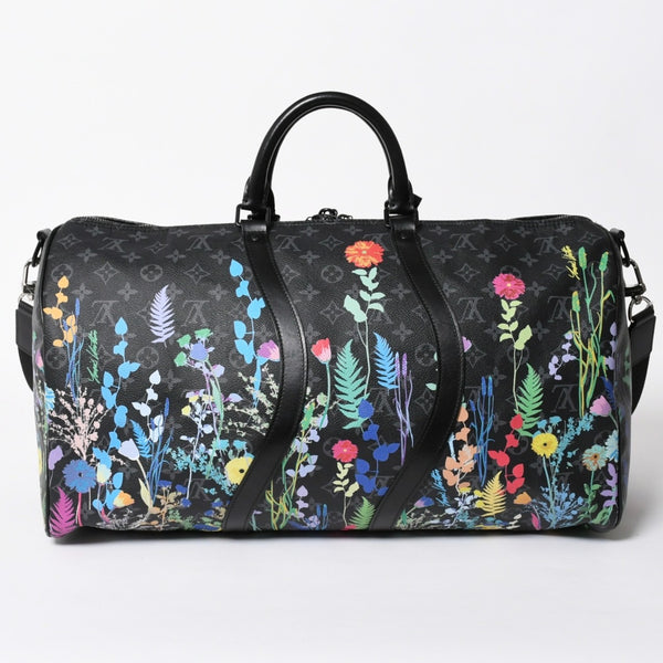 極美品 LOUIS VUITTON ルイヴィトン キーポル バンドリエール50 ボストンバッグ M45062 モノグラム エクリプス フローラル ブラック 中古 4a006945