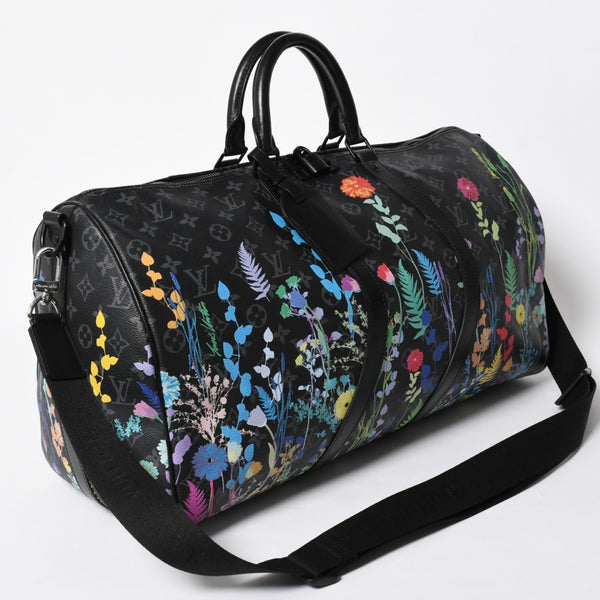 極美品 LOUIS VUITTON ルイヴィトン キーポル バンドリエール50 ボストンバッグ M45062 モノグラム エクリプス フローラル ブラック 中古 4a006945