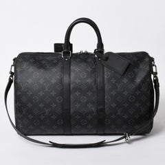 極美品 LOUIS VUITTON ルイヴィトン キーポルバンドリエール45 M40569 モノグラムエクリプスキャンバス ブラック レザー 中古 4a007181