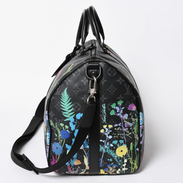 極美品 LOUIS VUITTON ルイヴィトン キーポル バンドリエール50 ボストンバッグ M45062 モノグラム エクリプス フローラル ブラック 中古 4a006945